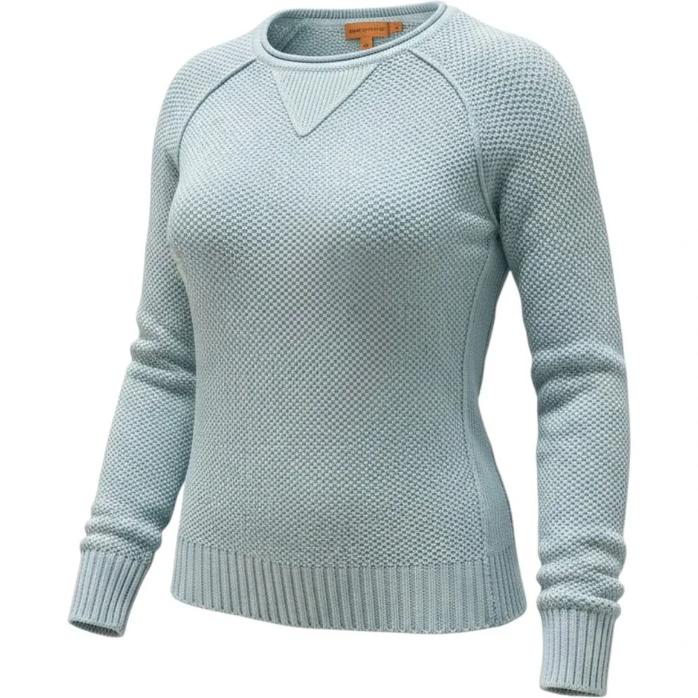 Tory Burch Waffle Knit Sweater Size S Light Blue Raglan Sleeve Crew Neck Preppy